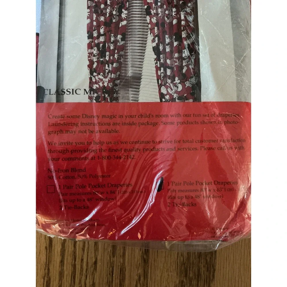 Disney Classic Mickey Mouse Red Curtains 80x63 Pole Pocket Drapes Vintage NIP
